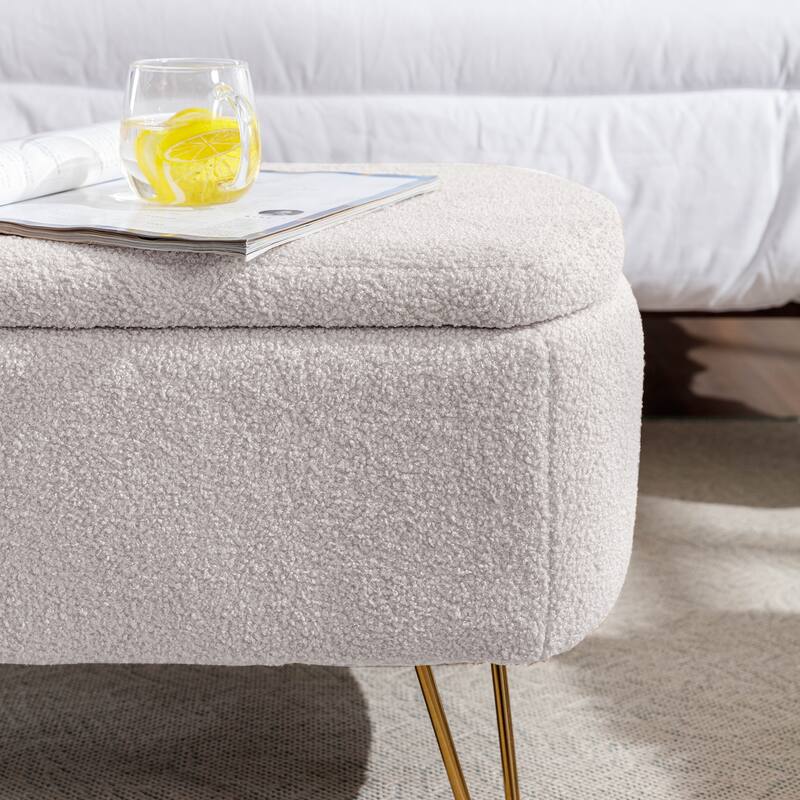 Oval Storage Ottoman Bench with Gold Legs by GDFStudio - 39.37"L x15.75"W x 15.50"H