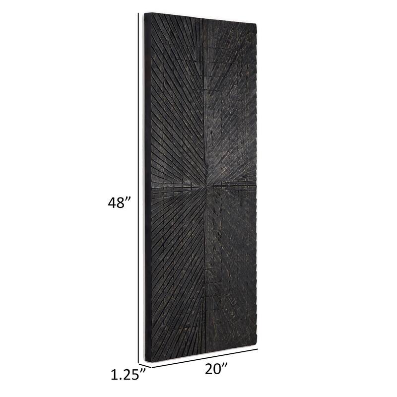 Ernest 20 x 48 Wall Decor, Carved Sunburst Design, Wood Panel, Black Finish