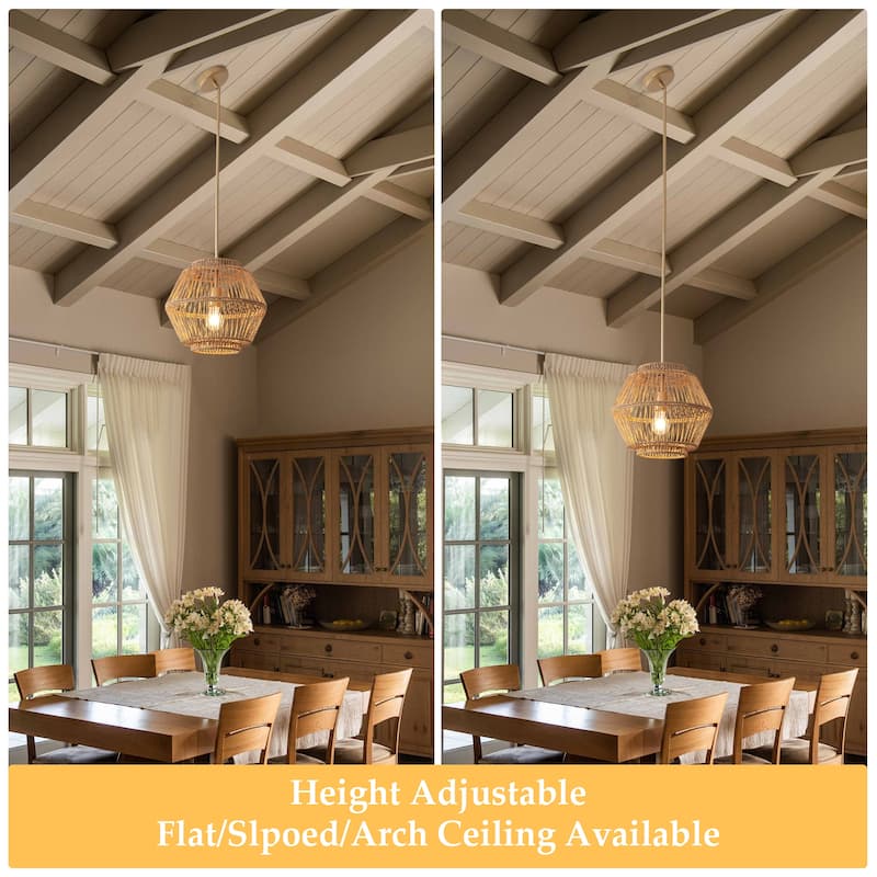 1-Light Rustic Geometric Rattan Chandelier for Kitchen Island
