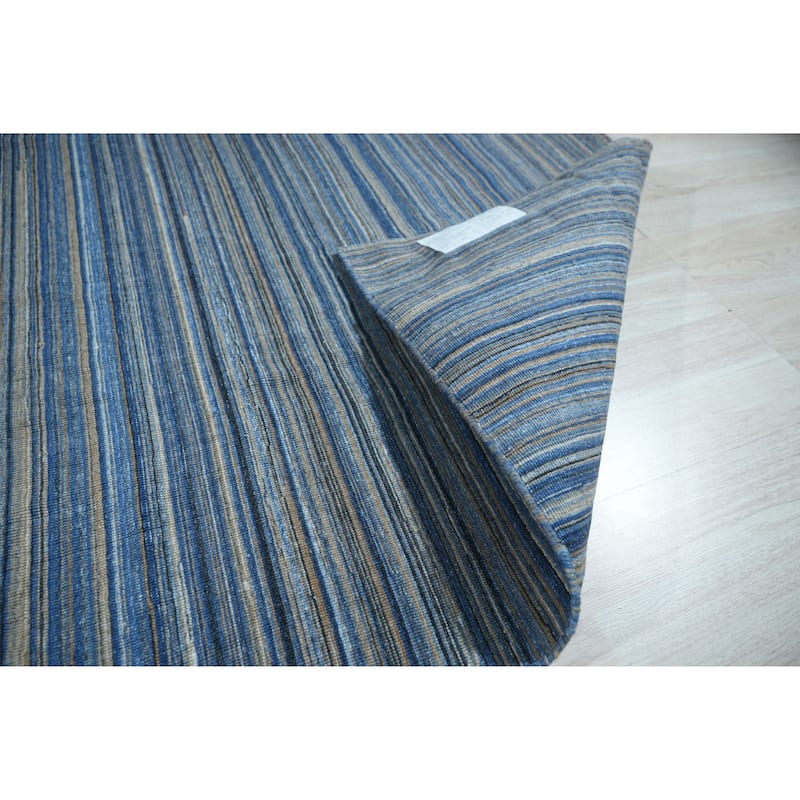 Blue Handmade Polyester Indoor/Outdoor Stripes Rug by EORC | Durable and Stylish Area Rug for Enhancing Your Patio, Livi