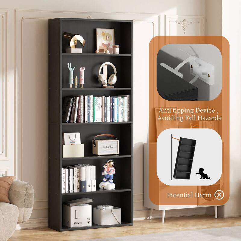Futzca 6-Tier Open Bookcase and Bookshelf, Display Storage Shelves