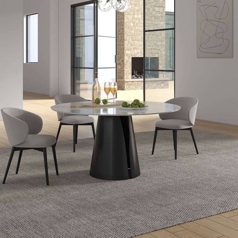 Modern Stone Table Top Carbon Steel Black Pedestal Base Dining Table