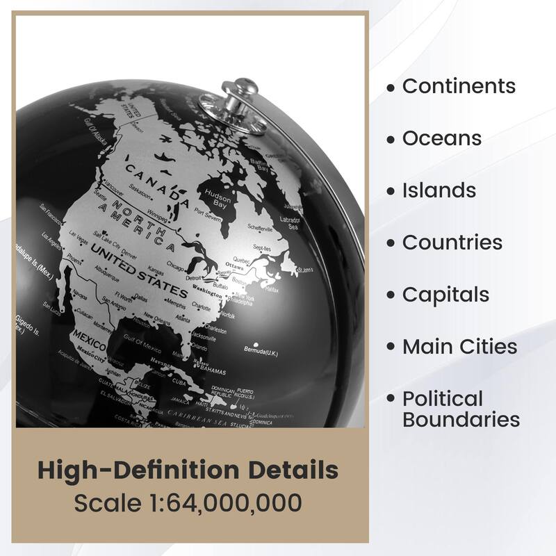 Gymax Metallic Black World Globe 8-Inch Rotating Earth Globe Metal