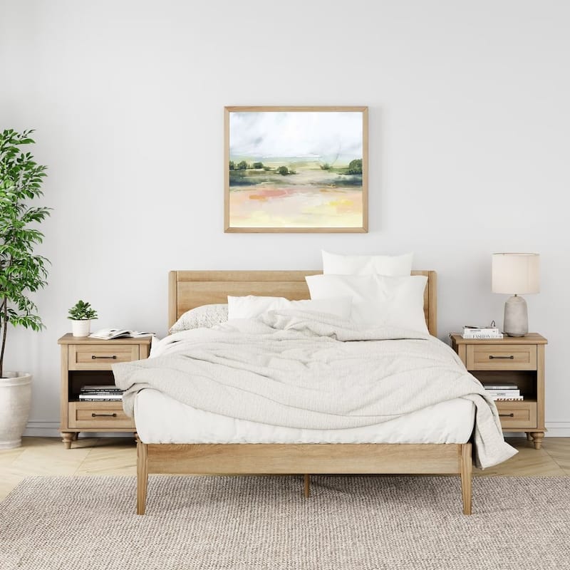 Farmhouse Nightstand Bedside Table, Wood 2-Drawer Side Table