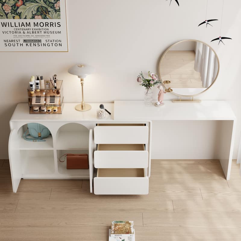 55.1'' Modern L-Shaped Makeup Vanity, Bedroom Desk - 55