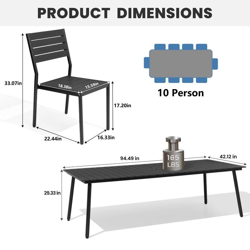 7/9/11-Piece Outdoor Dining Set Aluminum Dining table with Stackable Chairs