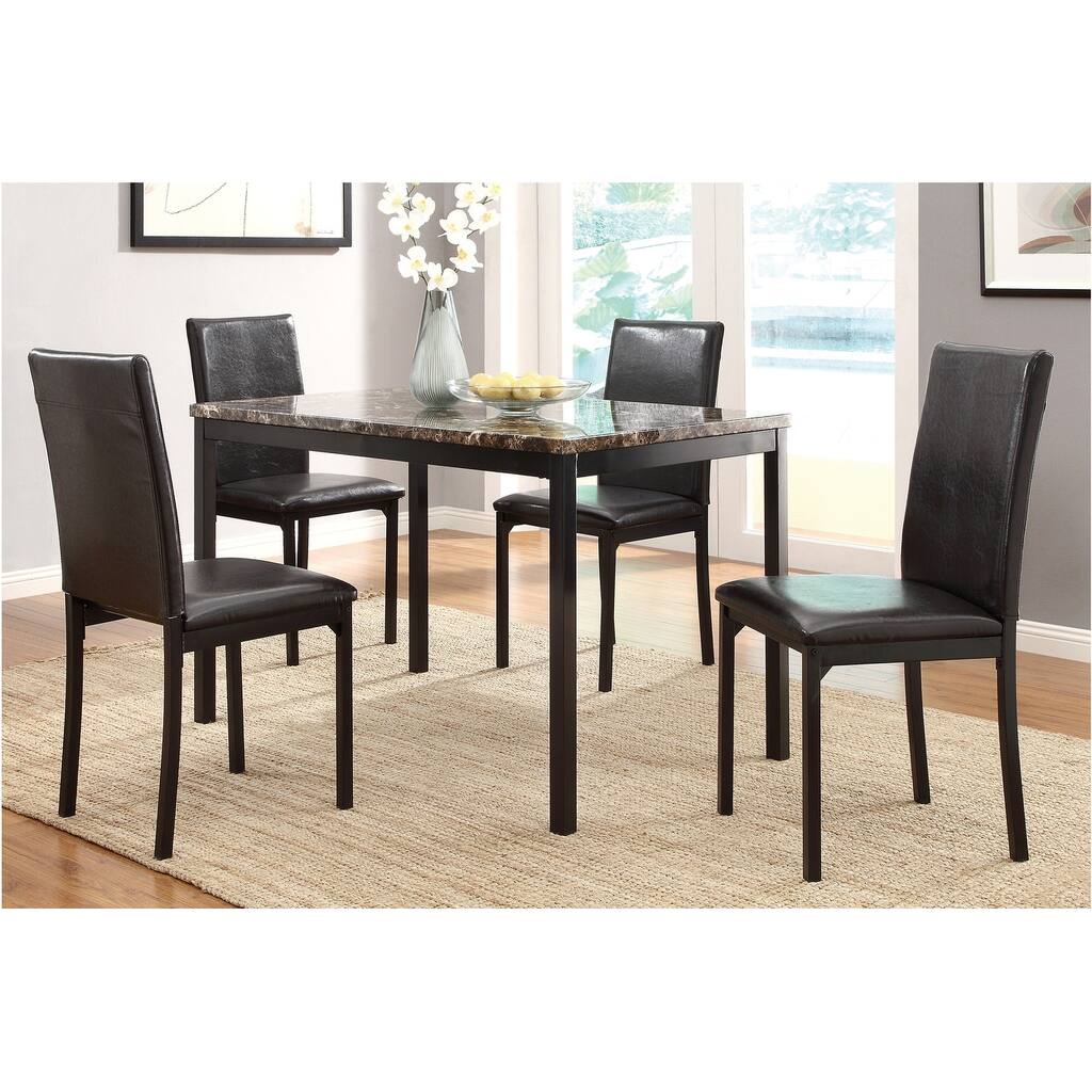 Meris Brown Faux Leather Faux Marble Dining Room Set