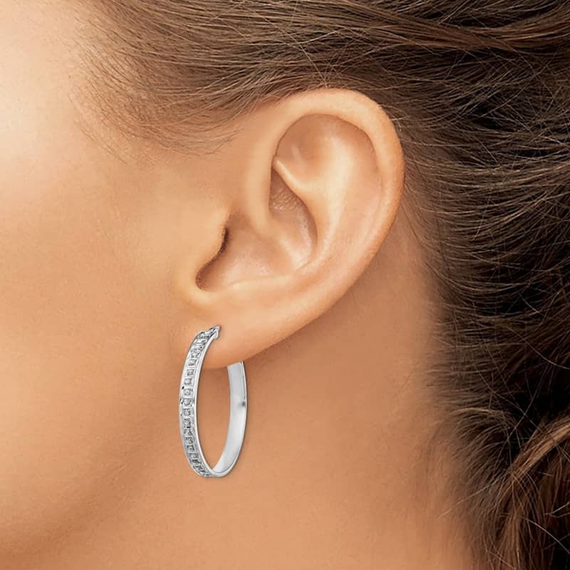 Curata Sterling Silver Diamond Accent Round Hinged Hoop Earrings (4x30mm)