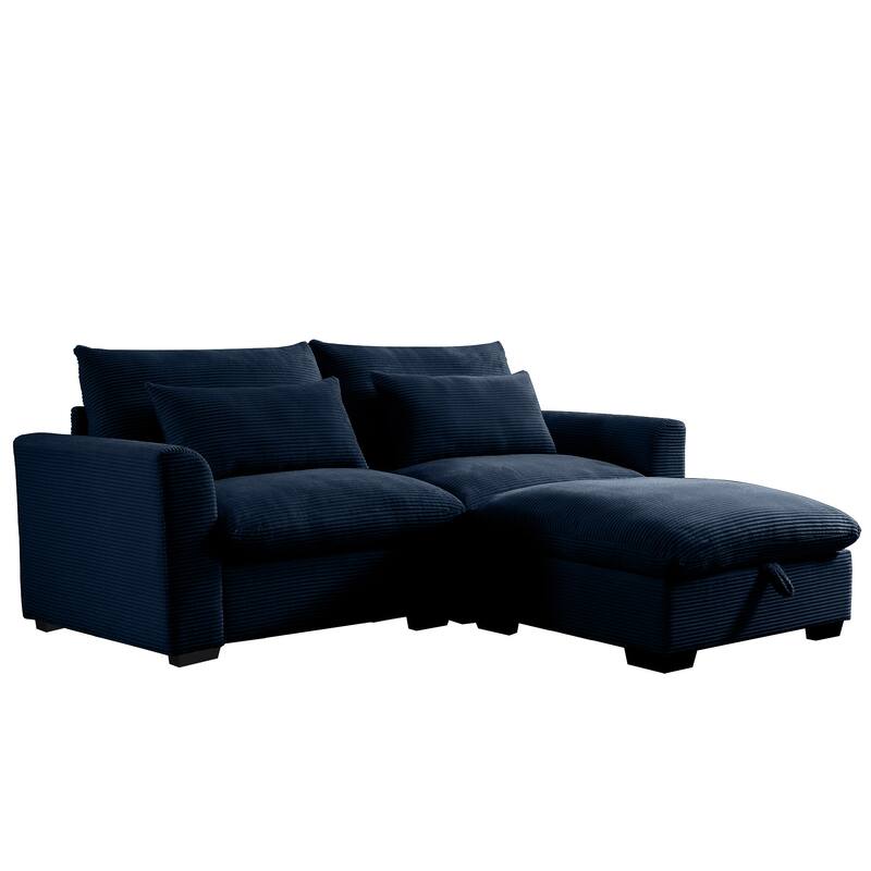 Multifunctional Loveseat Set with Storage Ottoman, Modern Sectional Sofa Corduroy Upholstered Couch with Pillows