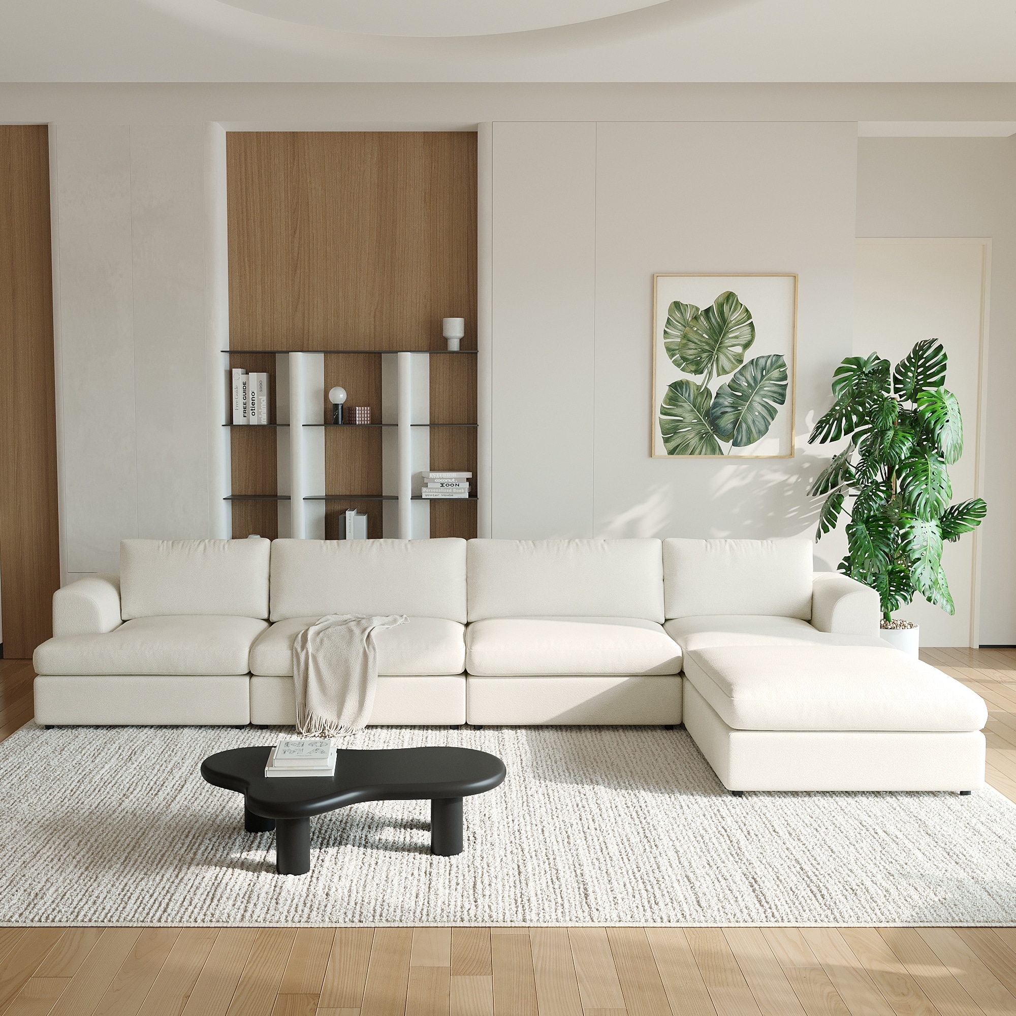 157.48'' Boucle Upholstered Sofa 4 Seater Sofa with Ottoman Oversized Modular Sectional Sofa