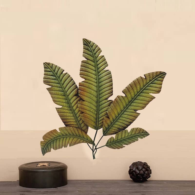 Palm Leaf Hanging Metal Wall Art Decor, Green and Brown - Green