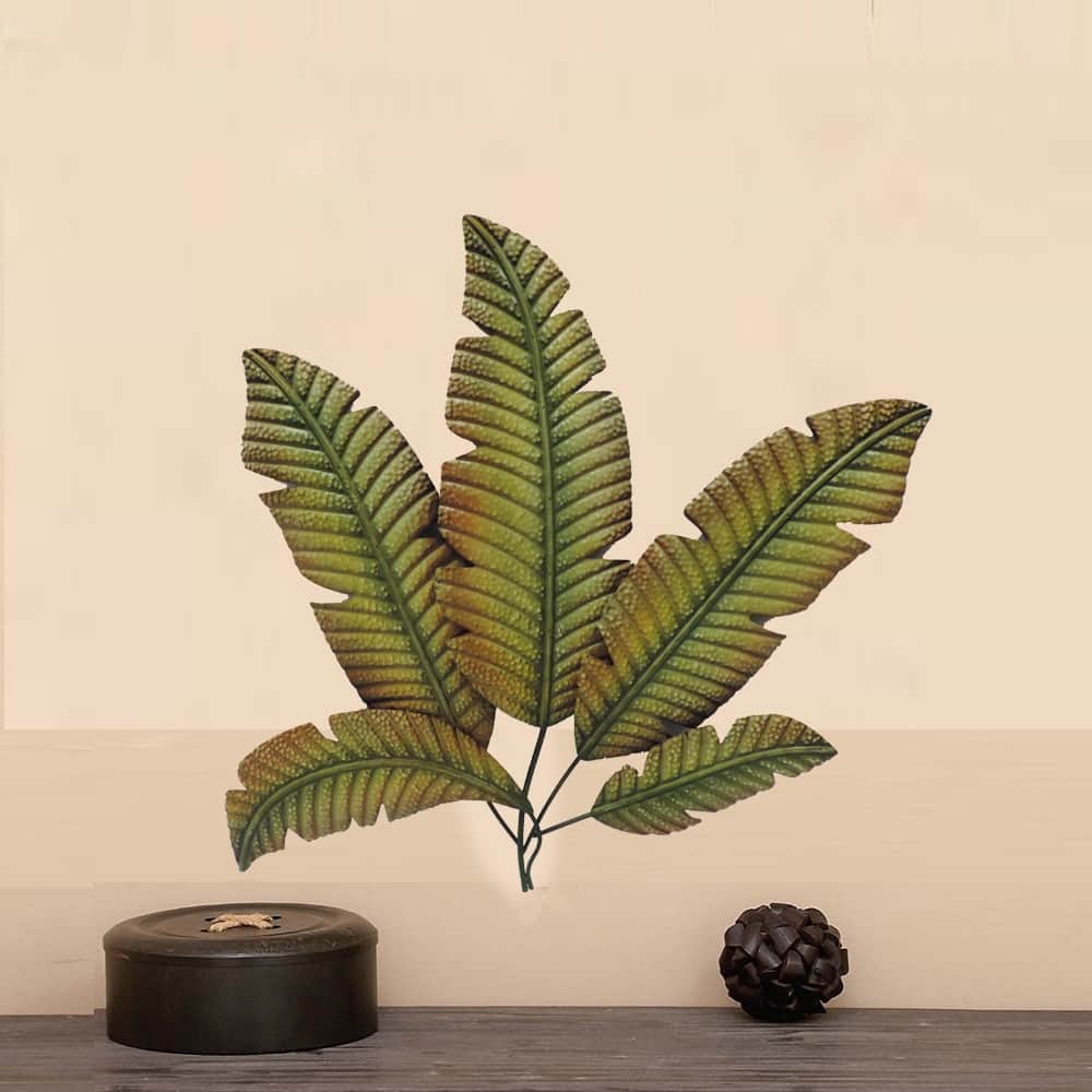 Palm Leaf Hanging Metal Wall Art Decor, Green and Brown