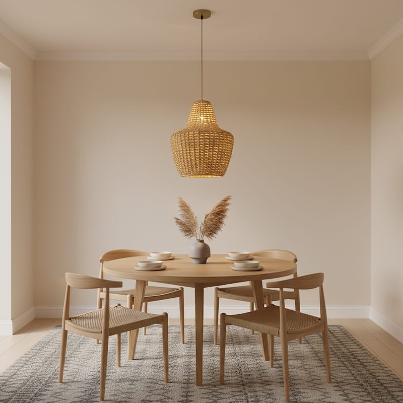 Mika 1-Light Rattan Pendant, Modern Coastal Boho - Handwoven - 16" Wide