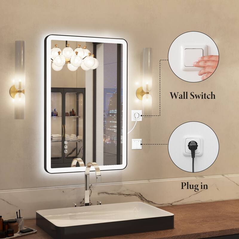 QuivaraView Luxury Aluminum Black Micro-arc Framed bathroom Vanity Wall Mounted LED lighted Mirror