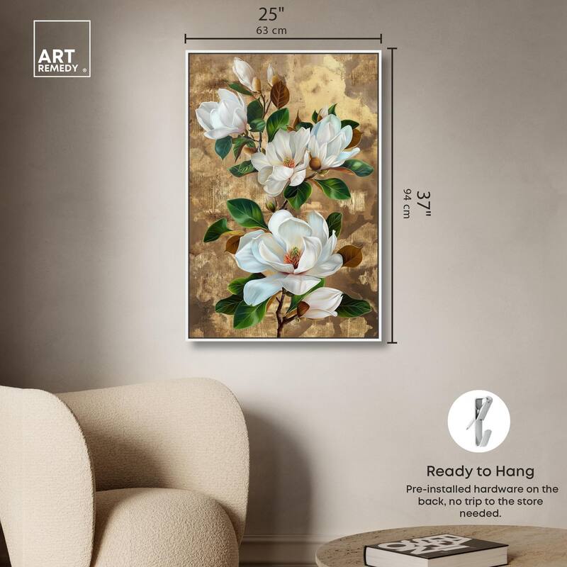 Guilded White flora Canvas by Art Remedy