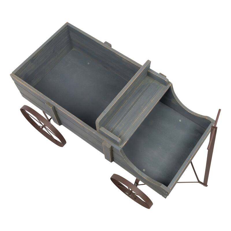 Goldcast Rustic Wagon Garden Planter with Metal Wheels