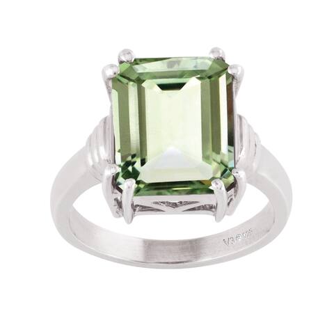 Sterling Silver with Natural Prasiolite Emerald Cut Solitaire Ring