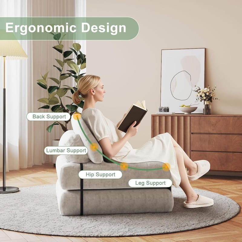 Portable Full Floor Folding Sofa Bed, Convertible Sleeper Chair for Living Room