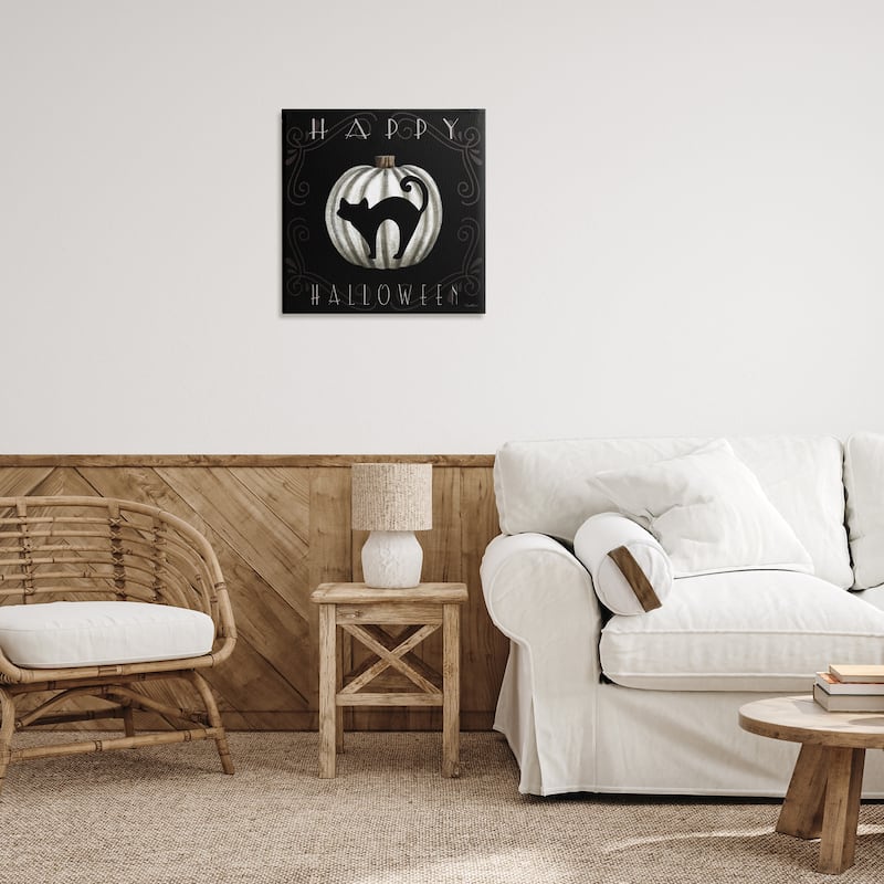 Stupell Happy Halloween Cat & Pumpkin Canvas Wall Art Design By Elizabeth Tyndall