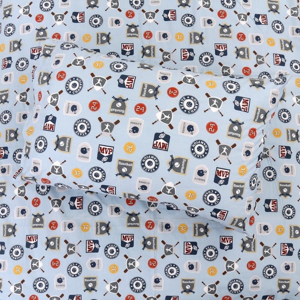 slide 2 of 7, 3-Piece Cotton Toddler Sheet Set for Kids Boys & Girls (Animals, Fish, Sports, Floral) MVP Sports - Toddler