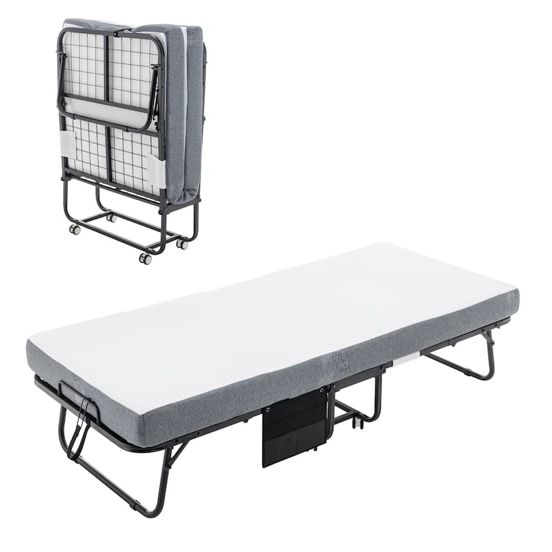 Portable Folding Guest Bed with Mattress, Rollaway Cot on Wheels, 31–45 Inch Sizes