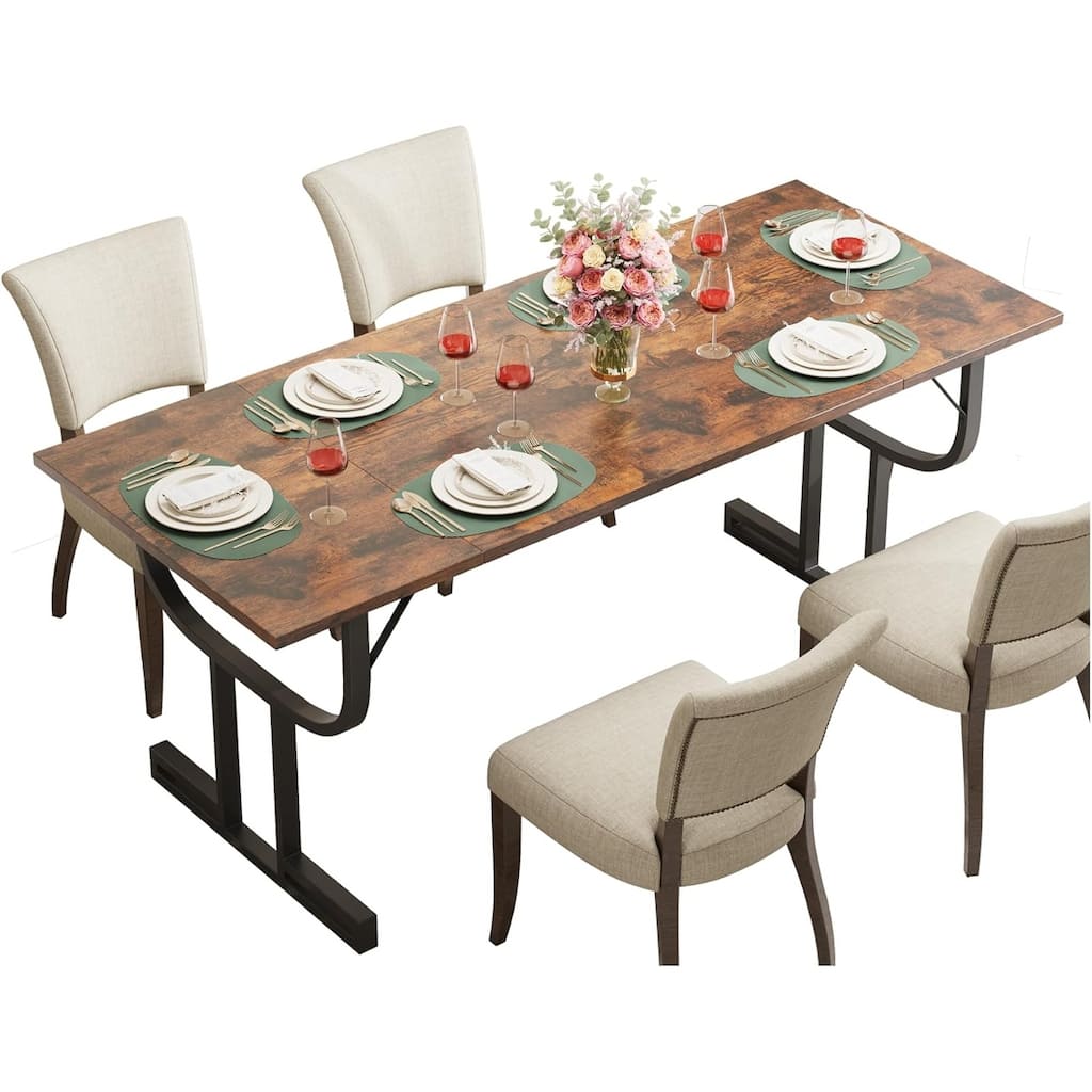71 Inch Large Rectangular Dining Table for 4-6 People, Industrial Kitchen Table