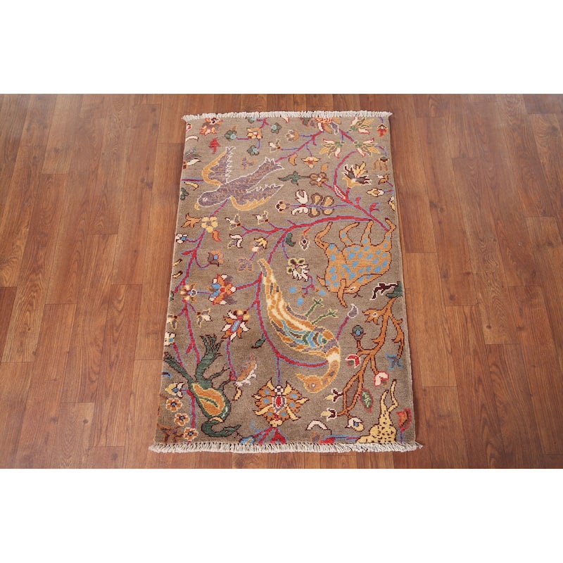 Animals Design Ziegler Oriental Accent Rug Handmade Wool Carpet - 2'0" x 3'1"