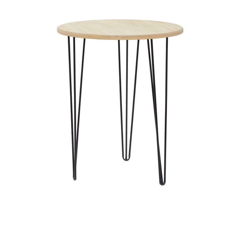 Brown Wooden Accent Table with Black Metal Hairpin Legs