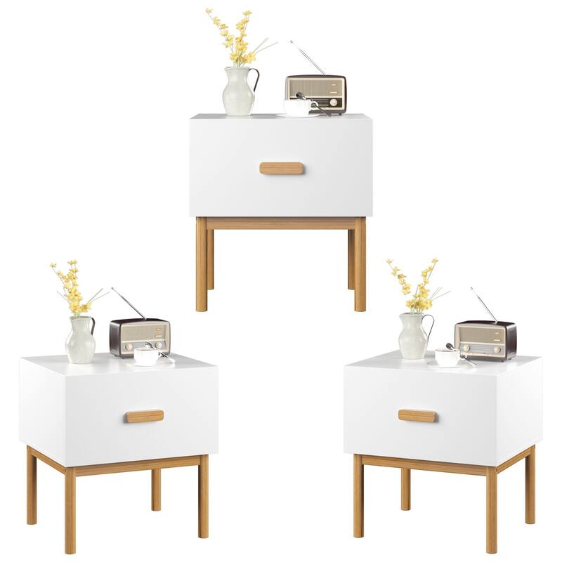Modern Wooden Nightstand, Multi-functiona Bedroom Coffee Table, Sofa Side Table with 1 Drawer & Solid Wood Legs