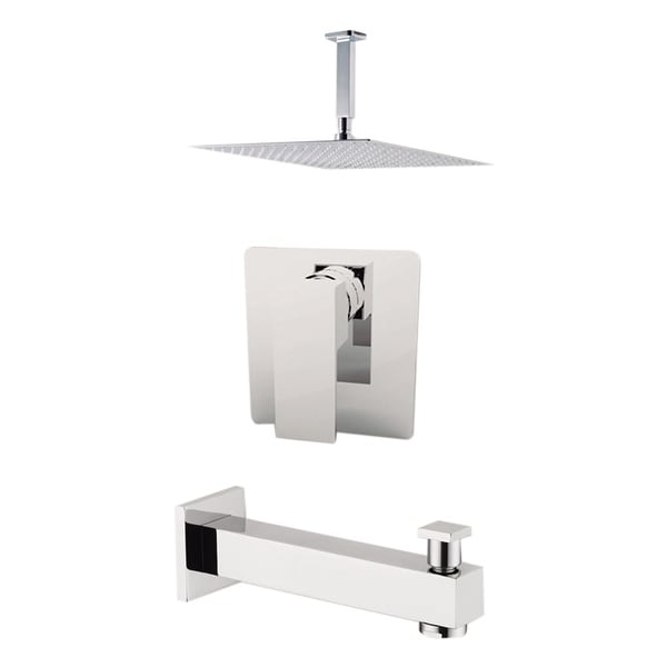 Aquamoon Milan Shower Set Brushed Nickel With 12" Showerhead, Spout and Ceiling Shower Arm