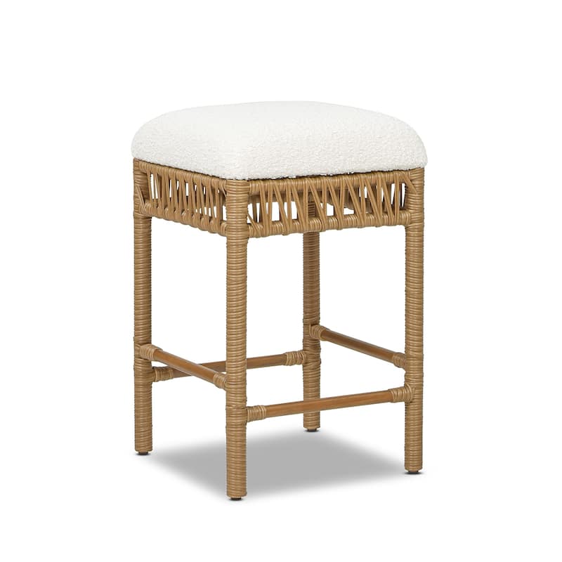 Lucia 25.5" Boucle Wood and Resin Rattan Backless Counter Stool