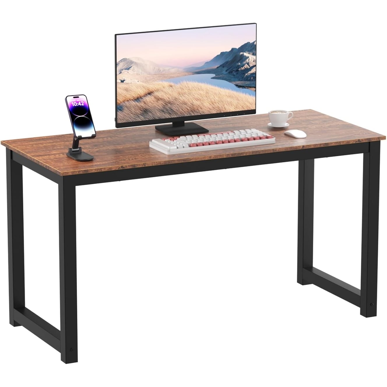 55 Inch Modern Industrial Style Computer Desk with Sturdy Steel Frame