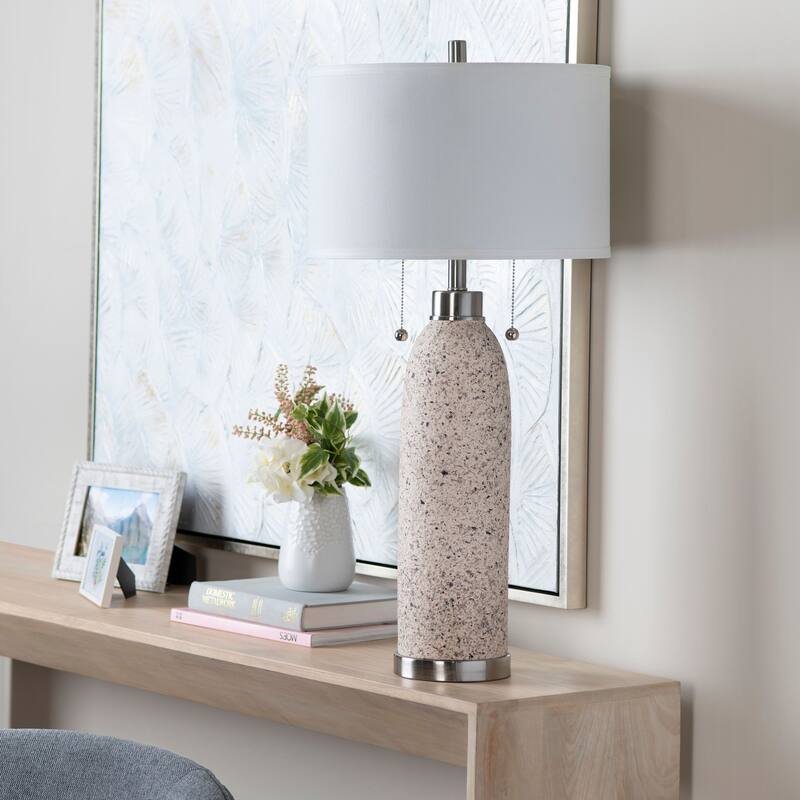 Tristan 34" Twin Pull Chain Table Lamp with Drum Shade, Beige - Set of 2 - 16" x 16" x 33.5"