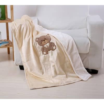 Soft Fuzzy Hypoalergenic Microplush Baby Blanket (40" x 30") - Cream Teddy