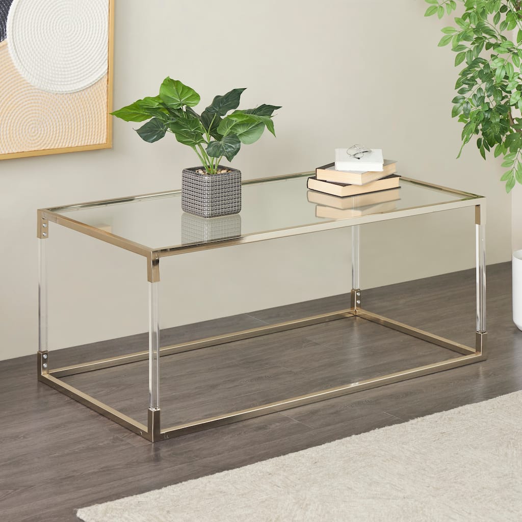 Clear Acrylic Plastic Cube Shaped Living Room Coffee Table with Silver Frame Supports