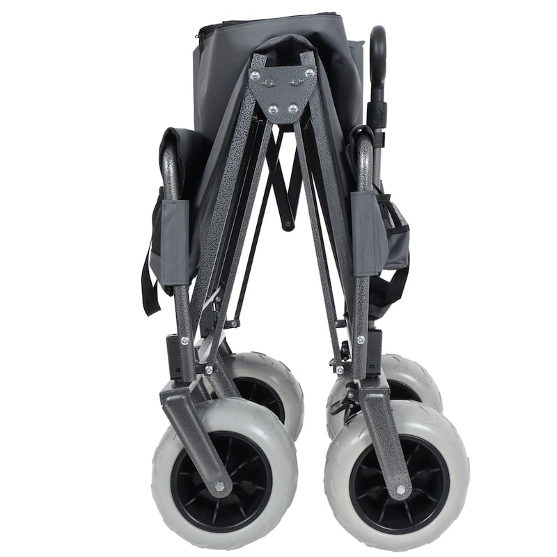 3-in-1 Folding Wagon with Bench Seat - 500lbs Capacity, 9"x4" Beach Tires for Camping & Beach