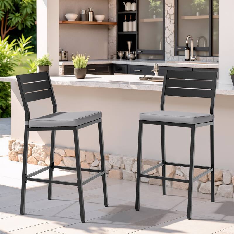 VredHom Outdoor Bar Stool Set Patio Bar Chairs with Cushion (Set of 2)