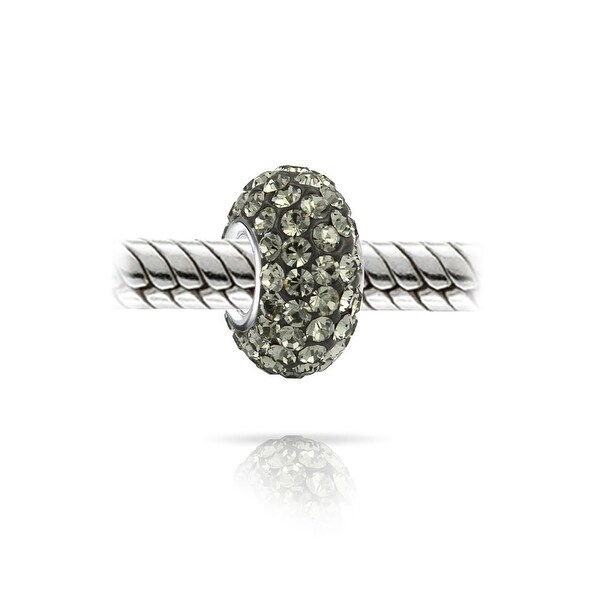LuckyJewelry Sterling Silver Charm Crystal Birthstone Spacer Round Beads Fit Charms Bracelet