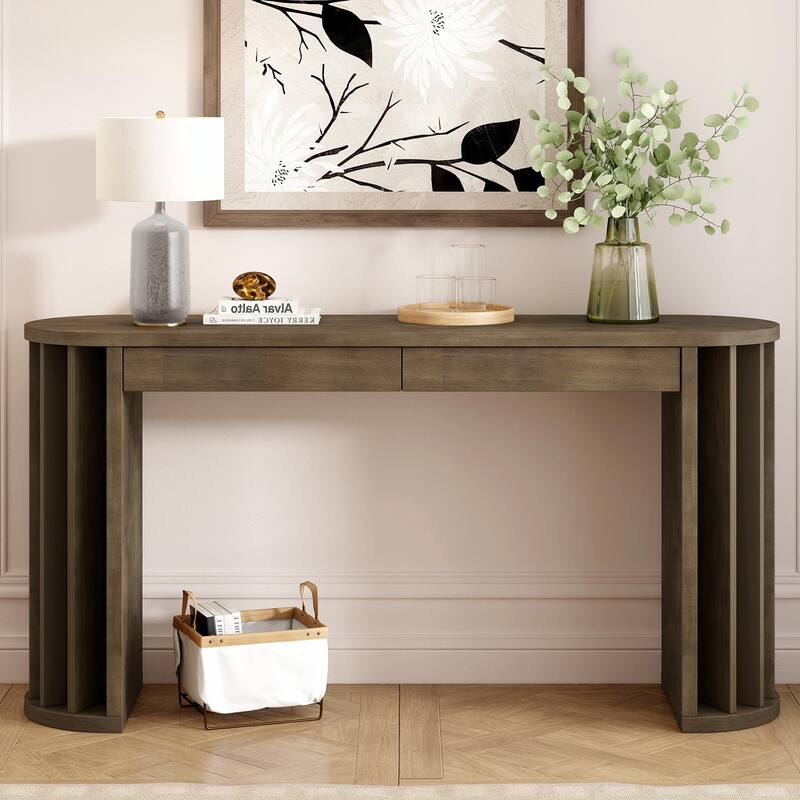 59" Farmhouse Console Table with 2 Drawers - Natural