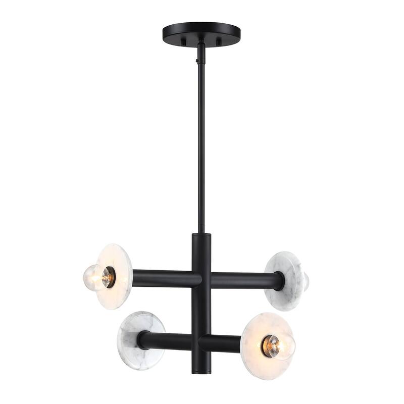 Fina 16 in. 4-Light Matte Black Modern Semi Flush Mount with Natural Marble Accents for Bedrooms - 12.25
