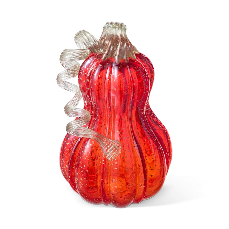 Glitzhome Set of 3 Fall Harvest Red Glass Pumpkin & Gourd with Glitter Thanksgiving Decorating