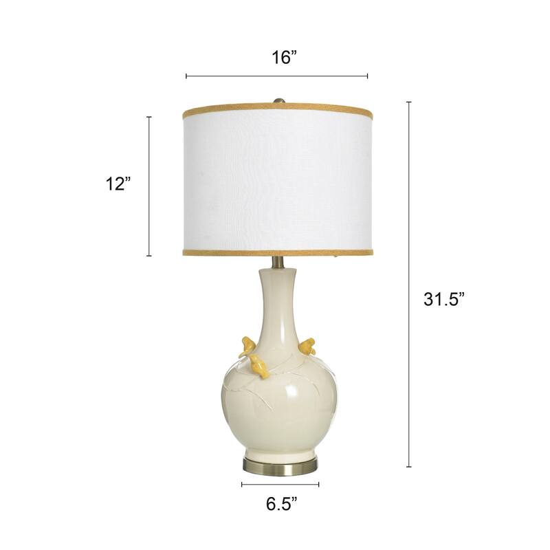 StyleCraft Ceramic Table Lamp - Solin Cream & Yellow - White Shade