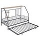 preview thumbnail 5 of 78, Metal House Bed with Trundle, Twin/Full Size Daybed Playhouse Bed with Bulit-in Storage Shelves and Metal Grid for Kids Teens