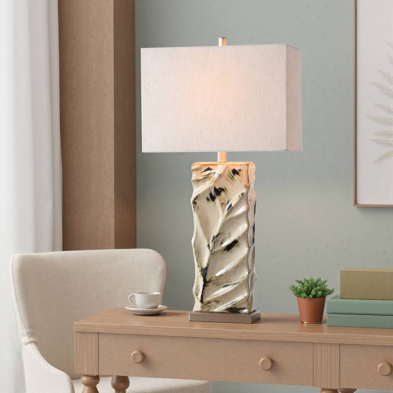 StyleCraft Ceramic Table Lamp - Bali Cream - White Shade