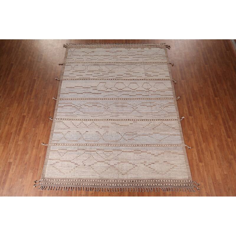 All-Over Striped Moroccan Modern Area Rug Handmade Wool Carpet - 8'0"x 12'1"