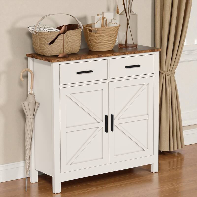 Modern Farmhouse Buffet Cabinet with 2 Drawers and 2 Doors, Kitchen Sideboard Coffee Bar Storage Cabinet