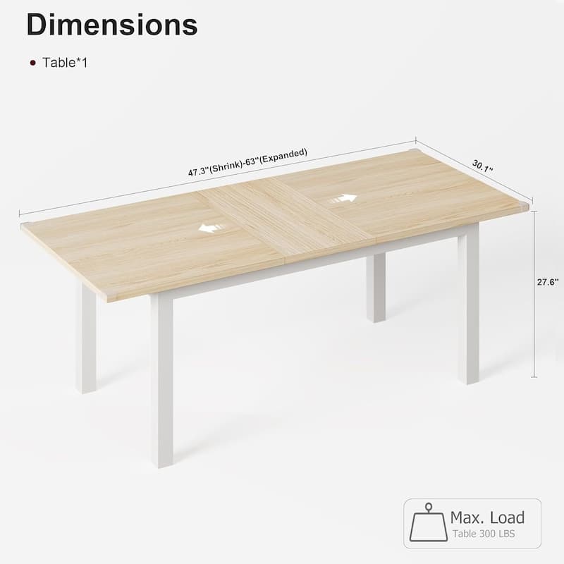 63" Large Extendable Dining Table, for 4-8 People