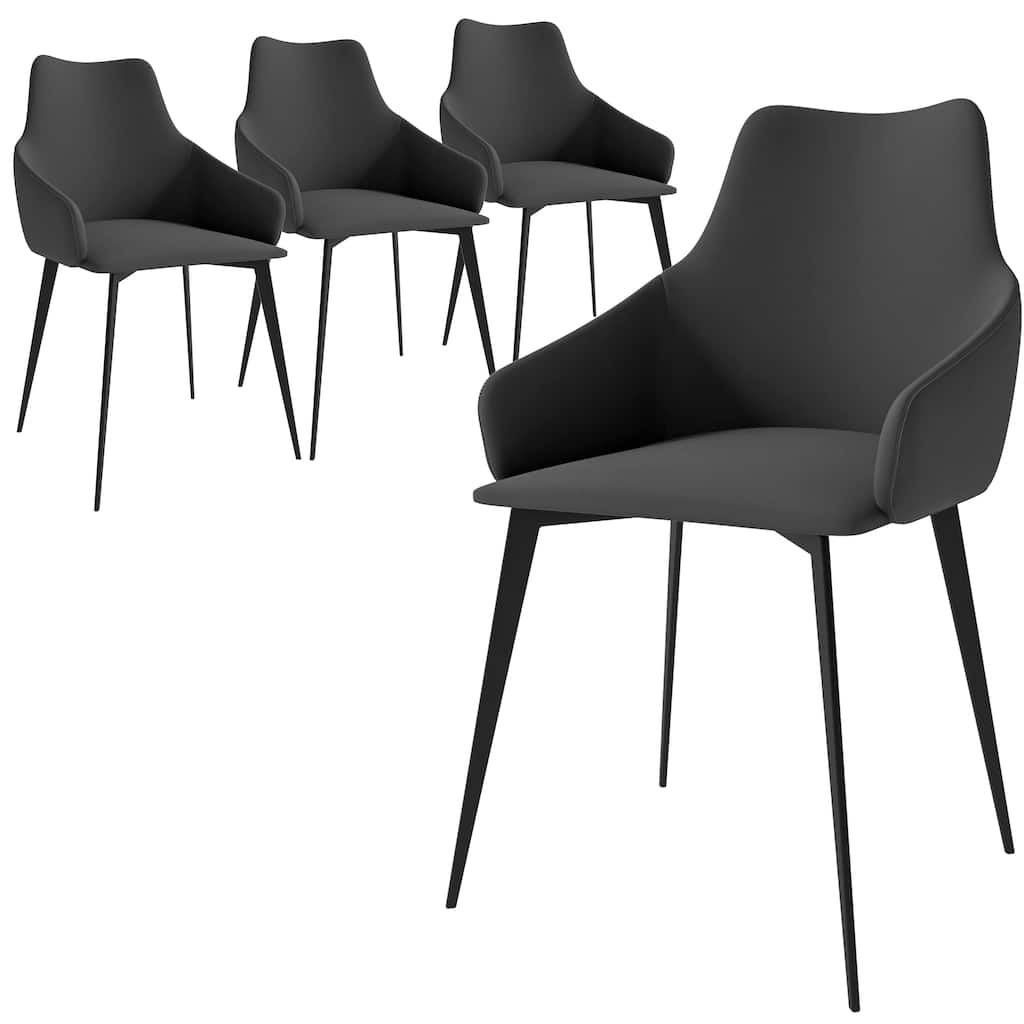 Sonnet Dining Chair with Armrests and Black Powder-Coated Iron Legs Set of 4