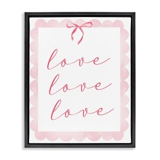 Stupell Cursive Love and Pink Bow Framed Floater Canvas Wall Art Design ...