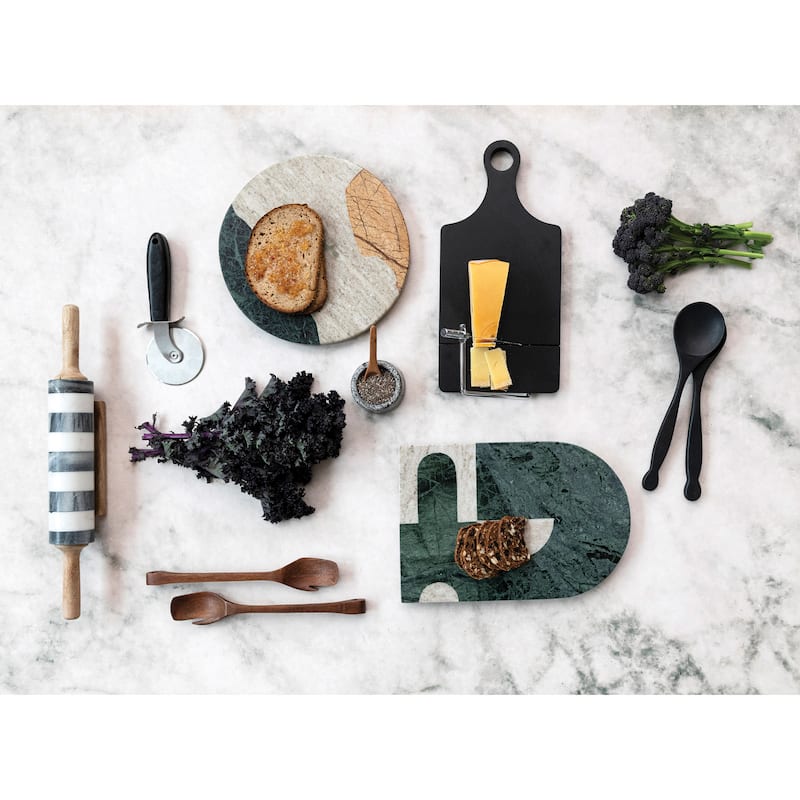 Marble Cheese Slicer and Cutting Board with Abstract Design - 11.8"L x 7.8"W x 0.6"H